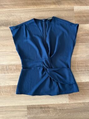 Express Navy Blue Twist-Front Cap Sleeve Top